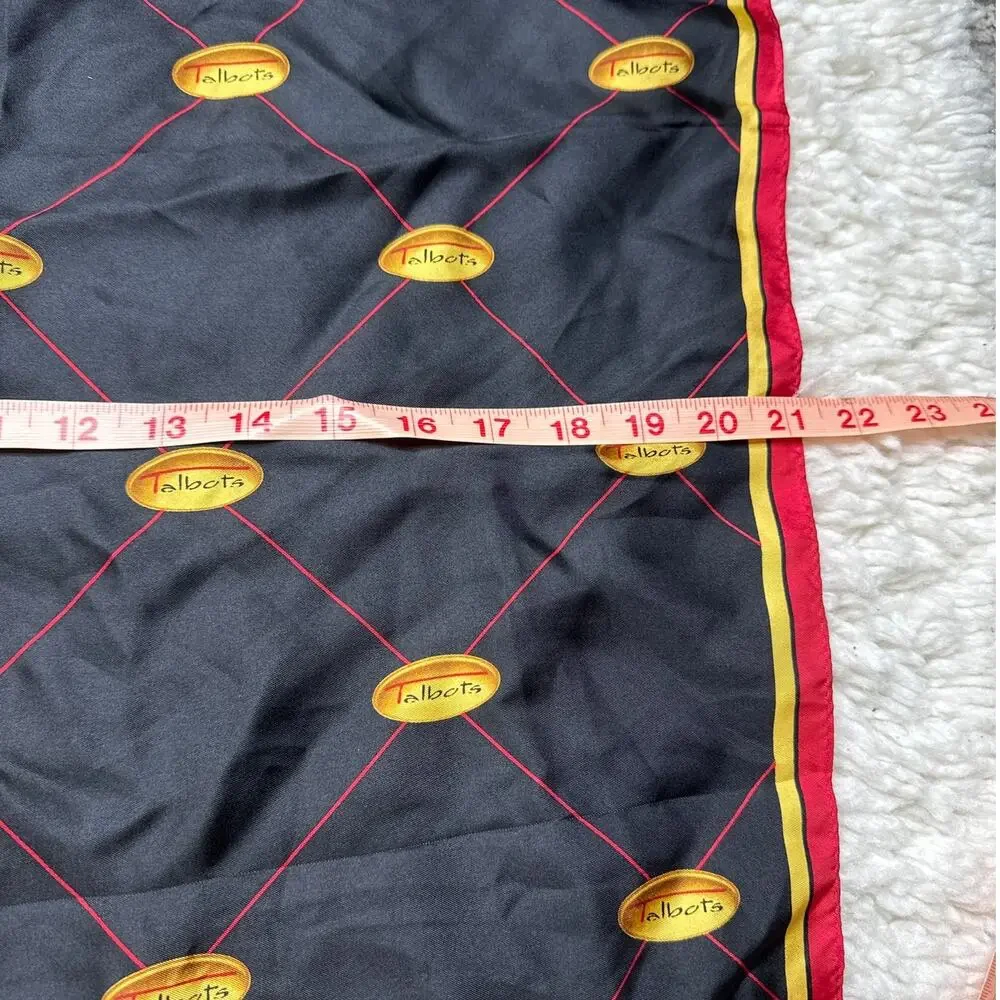 Vintage Talbots 100% Silk Black Square Head Scarf Red Gold Yellow Classy Graphic